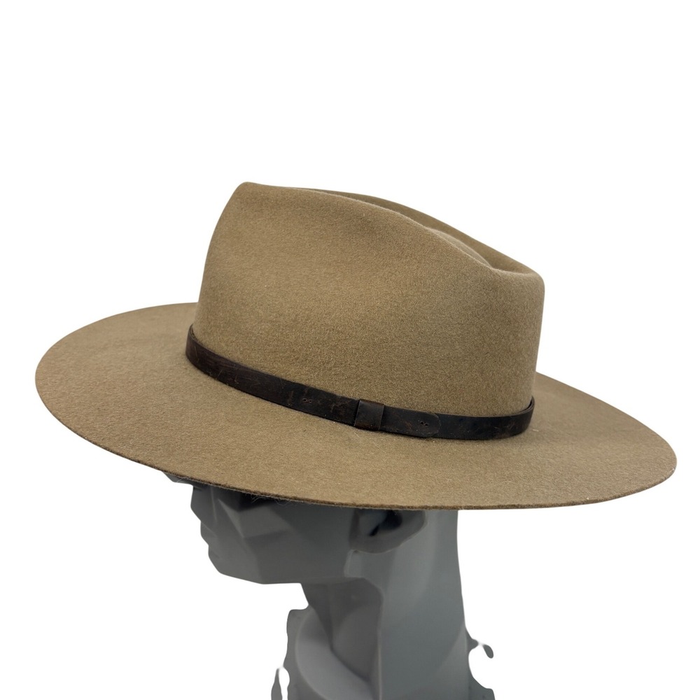 Yellow 108 Tan Wool Fedora Hat Water Repellent Made in USA Medium